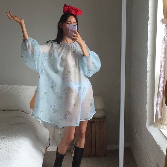 Local Woman Dresses & Skirts - Local Woman “Vivienne” Dress, sheer blue organza